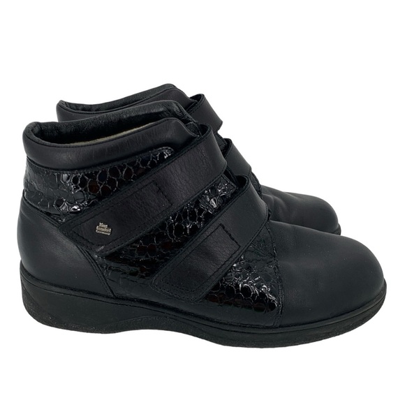 Finn Comfort Boots Womens 7 Black Snow Winter Leather Hook and Loop Snakeskin - Picture 2 of 9